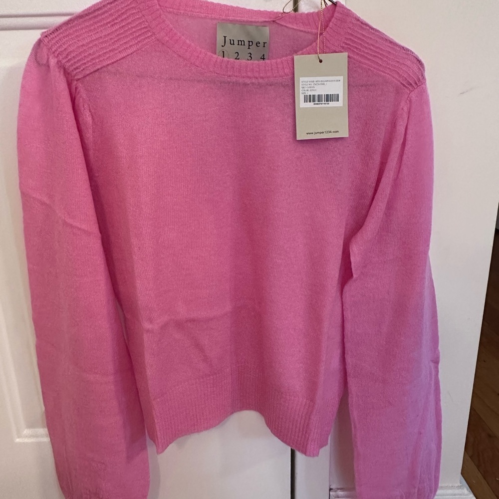 Brand New Pink Jumper 1234 Mega Balloon Sleeve Crew Sweater Size 1